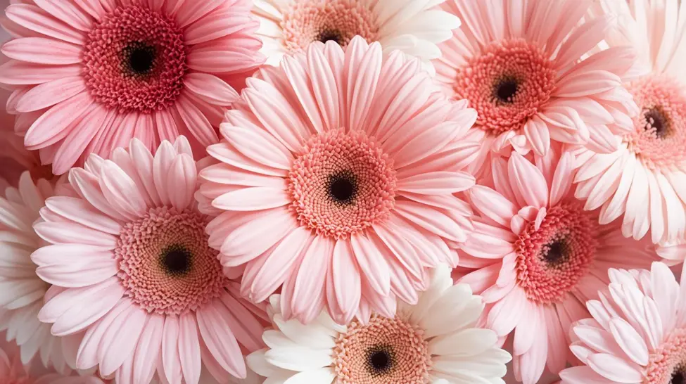 Ramos 21 Gerberas rosa suave blancas para un romance delicado